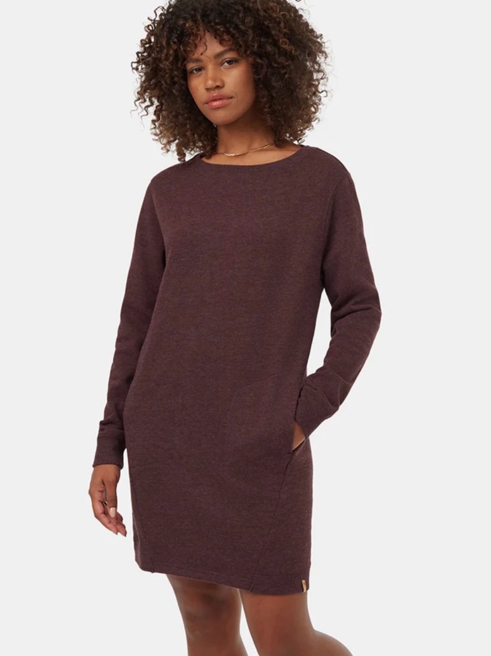 Tentree Fleece Crewneck Long-Sleeve Knit Dress in Heathered Mulberry Size Medium